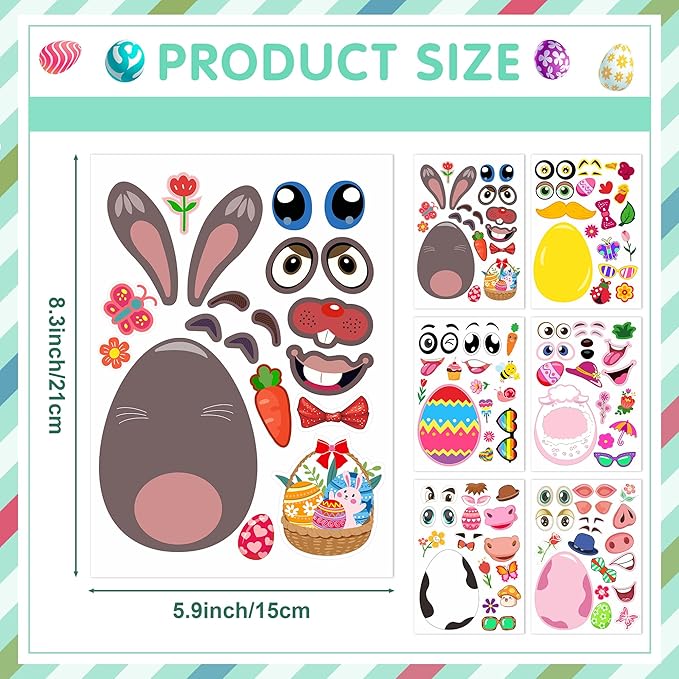 Easter Stickers for Kids, Easter Basket Stuffers Gifts for Kids, 24 Sheets DIY Happy Easter Make A Face Stickers Crafts with Eggs Themed Game Toys Classroom Activities Party Favor Supplies Decorations
