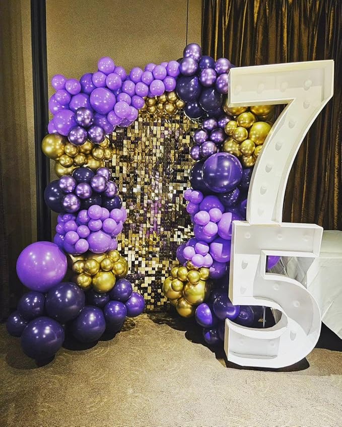 Purple and Gold Balloons Arch Kit, 140Pcs Dark Purple Metallic Gold Lavender Lilac Metallic Purple with Confetti Balloons for Baby Shower Girl Princess Party Women Birthday Wedding Decorations