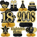 9Pcs Black Gold 18th Birthday Decorations Honeycomb Centerpieces for Boys Girls,Happy 18th Birthday Centerpieces Tables Toppers Party Decorations Supplies,Vintage 2008 Aged Table Sign Decor