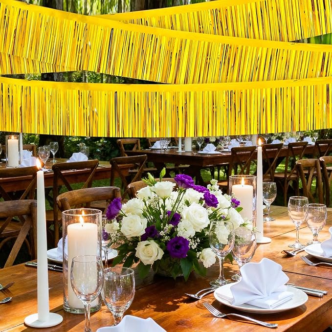4 Packs Foil Fringe Garland Tinsel Streamers Shiny Wall Hanging Birthday Banner Backdrop for Graduation Wedding Anniversary Celebration Happy Birthday Party Decorations Gold