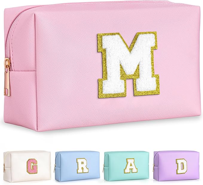 TOPEAST Birthday Gifts for Women Teen Girls - 4 5 6 7 8 9 10 11 12 Year Old Girls Birthday Gifts, Travel Makeup Bag, Initial Cosmetic Bag Toiletry Pouch (Pink M)