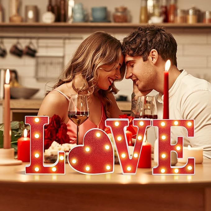 3 Pcs LED Marquee Light Up Letters Black Boo Sign Halloween Decorations Indoor Boo Halloween Lights for Home Kitchen Tabletop Fireplace Party Decoration (Red Love)