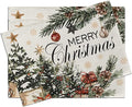 Merry Christmas Tree Placemats Set of 4, Xmas Balls Gifts Pine Branches Dining Place Mats Table Decor, Winter Holiday Gold Snowflake Home Kitchen Decoration 12 x 18 Inches