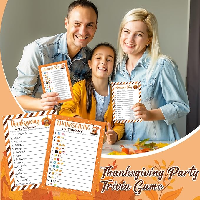 30 Players Thanksgiving Games for Family Party Adults Office Large Groups, Words Pictionary Game, Guesstures Games, Word Scramble Game Fall Classroom Activities with Answer Key (Thanksgiving A)