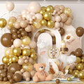 Brown Balloon Garland Arch Kit, Double Stuffed Brown Nude Cream White Balloon Metallic Gold Confetti Balloons for Neutral Gender Reveal Baby Shower Safari Birthday Party Decorations Supplies