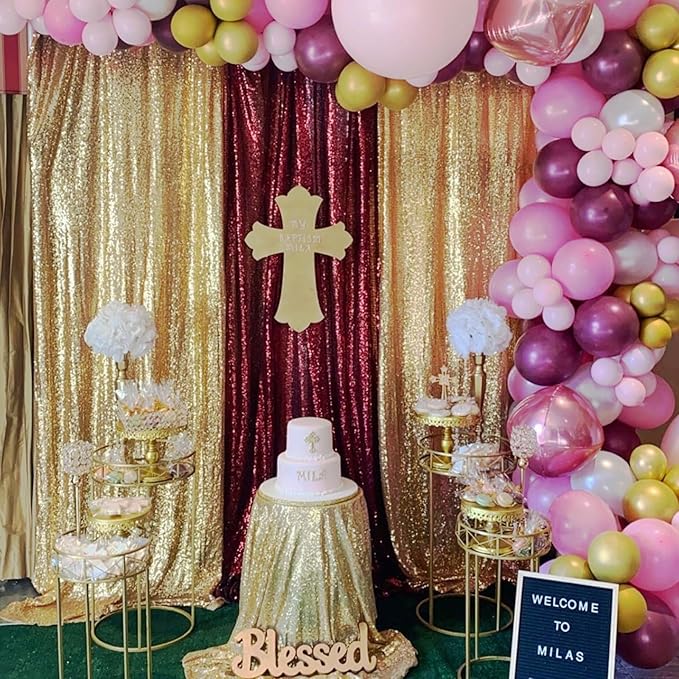6 Pack 2x8FT Sequin Curtain Backdrop Burgundy Red Party Photo Backdrop for Birthday Girl Princess Bachelorette Wedding Bridal Shower Decorations