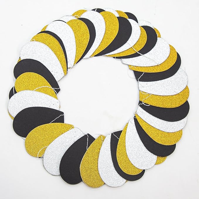Silver Black Gold Party Decorations - 52Ft Paper Heart Garland Streamers Banner Birthday New Years Eve Retirement Graduation Anniversary Classroom Office Hanging Decor Supplies HongTongTong