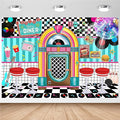 Avezano 50s Retro Diner Party Backdrop 50s Retro Rock and Roll Diner Classic Party Decoration Banner 1950s Sock Hop Decor (96 x 75 Inch)