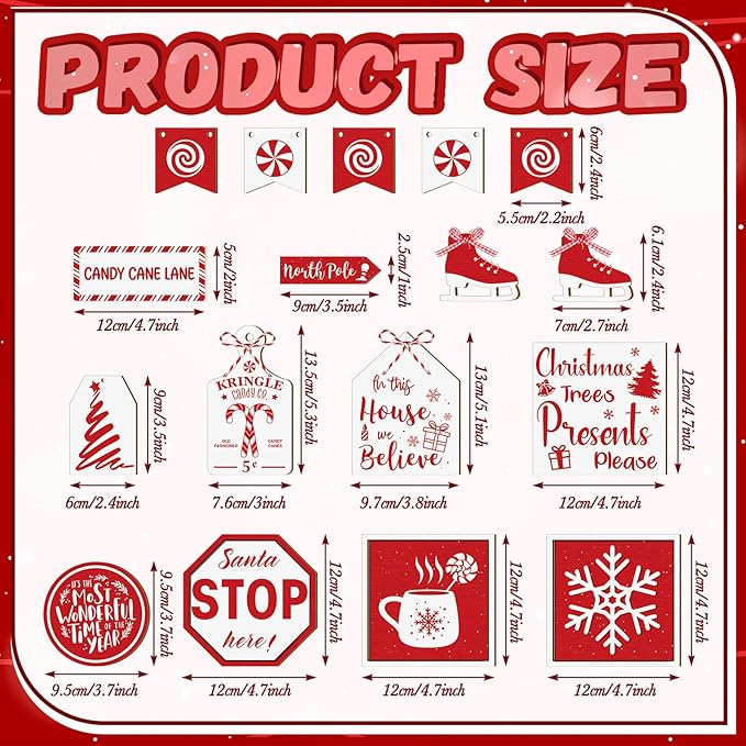 15 Pcs Christmas Tiered Tray Decor Rustic Christmas Decorations Candy Hot Cocoa Snowflake Wood Sign Xmas Tiered Tray Winter Farmhouse Rustic Table Decor for New Year Home Shelf Tabletop