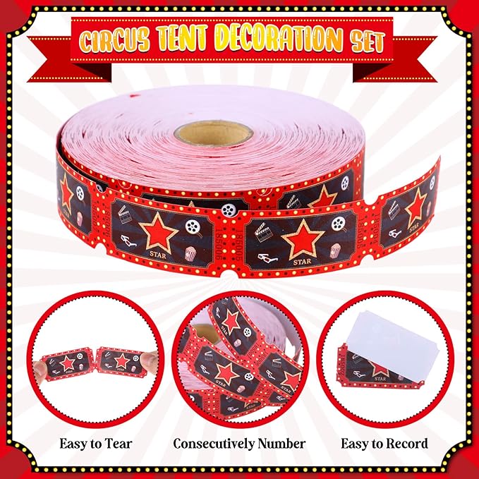 Cholemy 1000 Pcs Movie Tickets Roll Movie Night Party Invitations Carnival Raffle Tickets Numbered Card Events Door Prizes Drinks Entry for Theater Theme Birthday Party Favors Supplies (Movie Night)