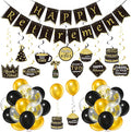 Tenare 44 Pcs Retirement Party Decor Kit: Banner, Swirls, Balloons & Ribbons (Black and Gold)