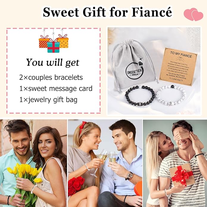 UNGENT THEM Matching Couple Ring Bracelets for Boyfriend Girlfriend Husband Wife Valentines Anniversary Birthday Engagement Gifts