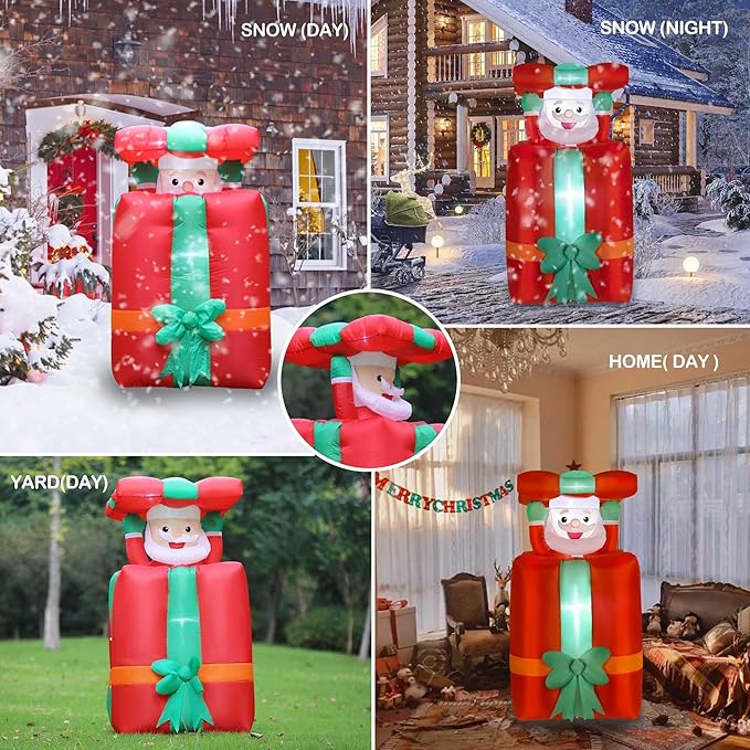 5FT Christmas Inflatables Decorations with Pop Up Movable Santa Claus Huge Gift Boxes, Bright LED Lights Blow Up Christmas Decor for Yard Outdoor Indoor Fall Vacation Holiday Party Lawn