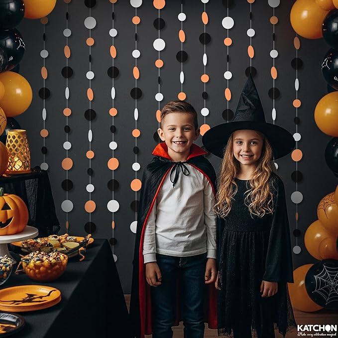 KatchOn, Circle Dots Gold Paper Garland - 65 Feet, Pack of 5 | Black, White Orange Birthday Garland for Wedding, Bridal Shower, Birthday Decorations | Hanging Decorations for Party