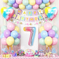 7th Birthday Decorations Rainbow,Gradient Number 7 Balloon,Pastel Happy Birthday Banner Fringe Curtain Heart Foil Balloons Boys Girls 7 Year Old Decor
