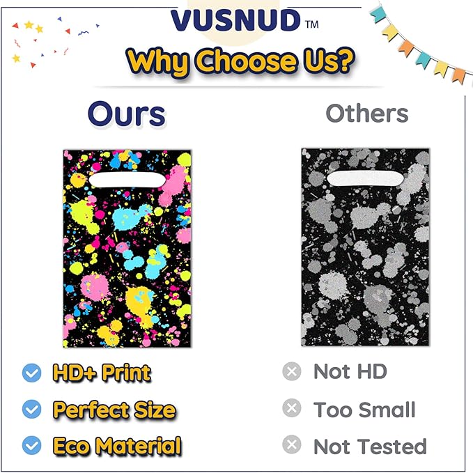 Vusnud 50Pcs Neon Let’s Glow in Dark Candy Goodie Treat Plastic Bags for Birthday Party Decorations