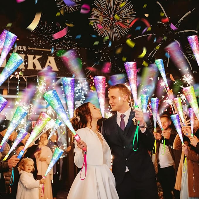 74 PCS Glow Fiber Wands Sticks, LED Light Wands, Glow in the Dark Party Supplies, Fiber Optic Wands, LED Flashing Sticks, Fiber Optic Light Wand Stick for Party, Wedding,Halloween and New Year