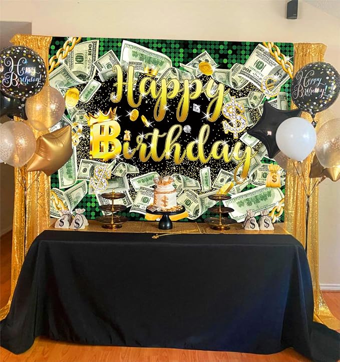 8x6ft Money Birthday Backdrop Money Party Background Dollar Bill Backdrop Hip Hop Background Boy Girl Men Cash Bash Birthday Party Props Photo Booth Decor