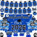Graduation Decorations 2026 Blue Themed Set - Congrats Grad Banner, Class of 2026 Backdrop, Balloons & Streamers Kit - Complete Party Supplies for High School & College Celebrations