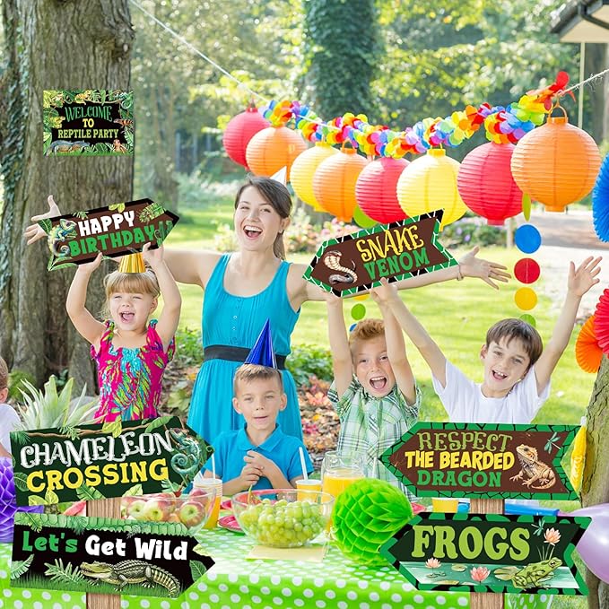 20 Pieces Reptile Birthday Party Decorations Welcome to Reptile Party Directional Signs Swamp Lizard Snake Alligator Reptile Birthday Party Supplies Wall Door Porch Yard Sign