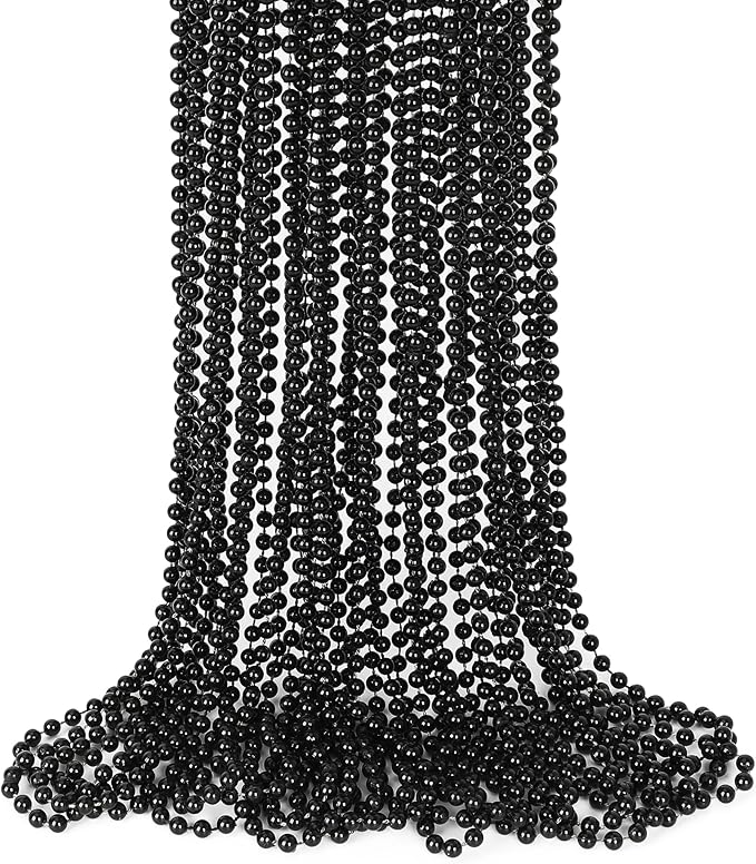 Black Beads Necklace, 15PCS Halloween Black Bead Stuff Accessories, 33" Mardi Gras Beads Necklace Costume, Festival Parade Throw for Halloween New Years Wedding Party Events Supplies Decorations