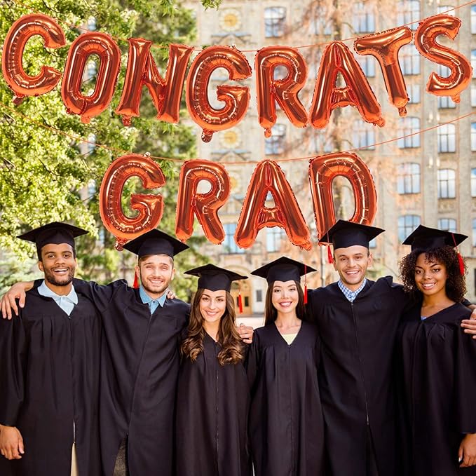 KALOR 16 Inch Orange Congrats Grad Banner Balloons, Orange Congrats Grad Letters Sign, Graduation Decorations 2026 for Graduation Party Decorations 2026