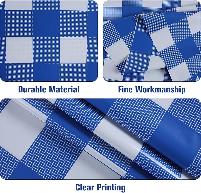 Kesfey 8 Packs Bule and White Checkered Tablecovers 54 x 108 Inches Disposable Party Picnic Table Cloth SpillProof Plastic Gingham Tablecovers for Camping Decoration Party Favors