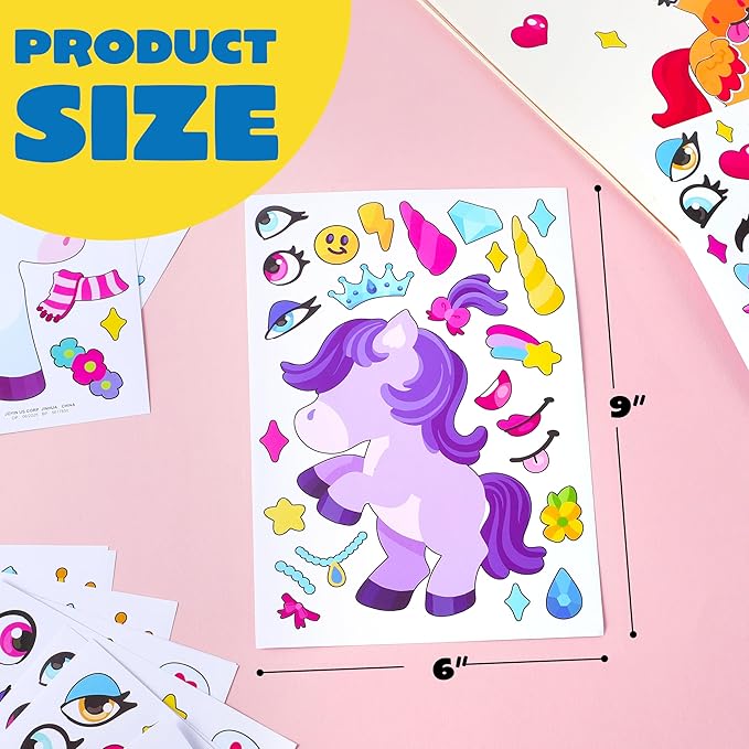JOYIN 24 Sheets 9"x6" Make a face Stickers for Kids, Make Your Own Monster Unicorn Stickers, Party Favors Kids Crafts, Goodie Bags Stuffers Classroom Activities