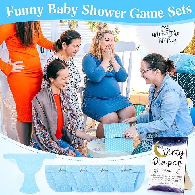 Roowest 51 Pcs Dirty Diaper Baby Shower Games Funny Wooden Sign with 50 Pcs Mini Diapers Cute Felt for Gender Reveal Party Baby Shower(Star Moon)
