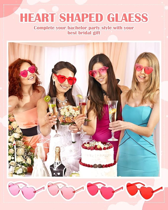 Photect 12 Pair Heart Shaped Sunglasses Neon Color Transparent Heart Glasses for Women Party Favor