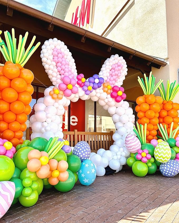 Bonropin 162pcs Easter Balloon Arch Kit - Pastel Balloon Garland with Bunny, Ears, Daisy Foil, Printed Balloons for Baby Shower Party, Spring Birthday, Easter Decorations