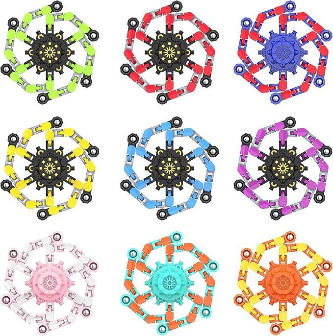 Easter Basket Stuffers Transformable Fidget Spinners,Funny Stress Relief Sensory Fidget Toys,Deformable Chain DIY Robot Fingertip Gyros Toy Party Favors Kids Easter Basket Stuffers(9PC)