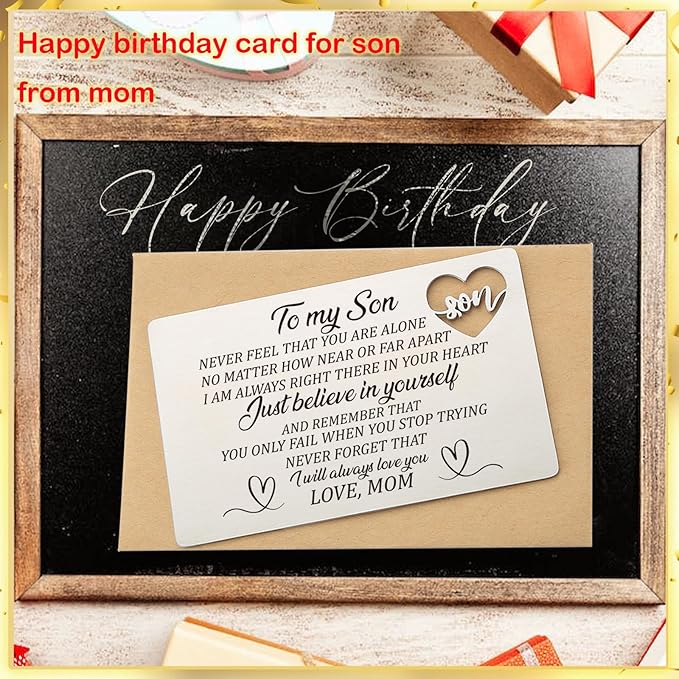 Son Gift from Mom, Inspirational Engraved Wallet Card Birthday Graduation Christmas Anniversary Wedding Back to School Card Wallet Insert Gifts for Son, Just Believe in Yourself Gift for Boys