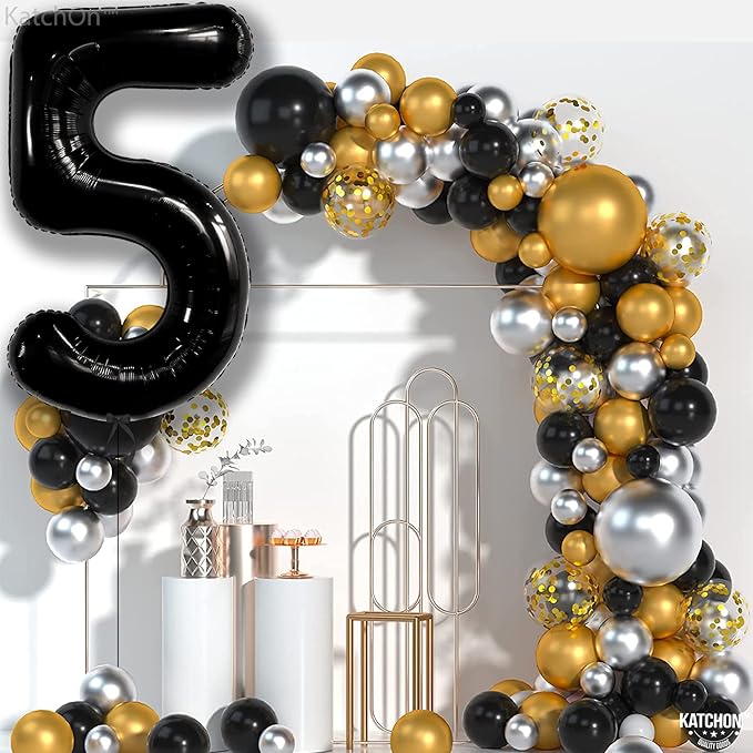 KatchOn, Black Number 5 Balloon Foil - Giant, 40 Inch | 5 Birthday Balloon Black, 5th Birthday Decorations for Boys | Black 5 Number Balloon, 5 Year Old balloon, 5th Birthday Decorations Girl