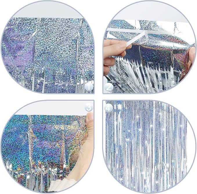 Silver Backdrops Curtains Christmas Party Decorations, Tinsel Streamers Birthday Decoration for Birthday Decorations, Photo Booth Props for Wedding, 2Pack 3.28X6.56Ft