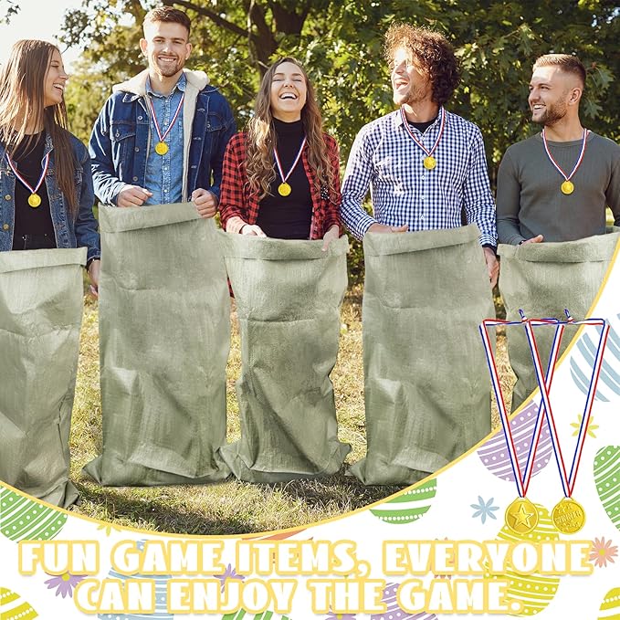 Potato Sack Race Bags Outdoor Games Potato Sack Race Bags 3 Legged Race Bands for Easter Activity Medals Straps Wooden Spoon Hunt Party Supplies