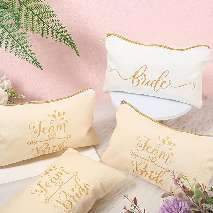 Sweetude 27 Pcs Bridesmaid Proposal Gift Bride Cosmetic Makeup Bags Bridal Hair Scrunchies Ties Heart Shape Sunglasses for Wedding Bachelorette Party Favor(Champagne, White)