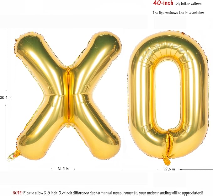 Gold Letter Balloons 40 Inch Giant Jumbo Helium Foil Mylar for Party Decorations XO
