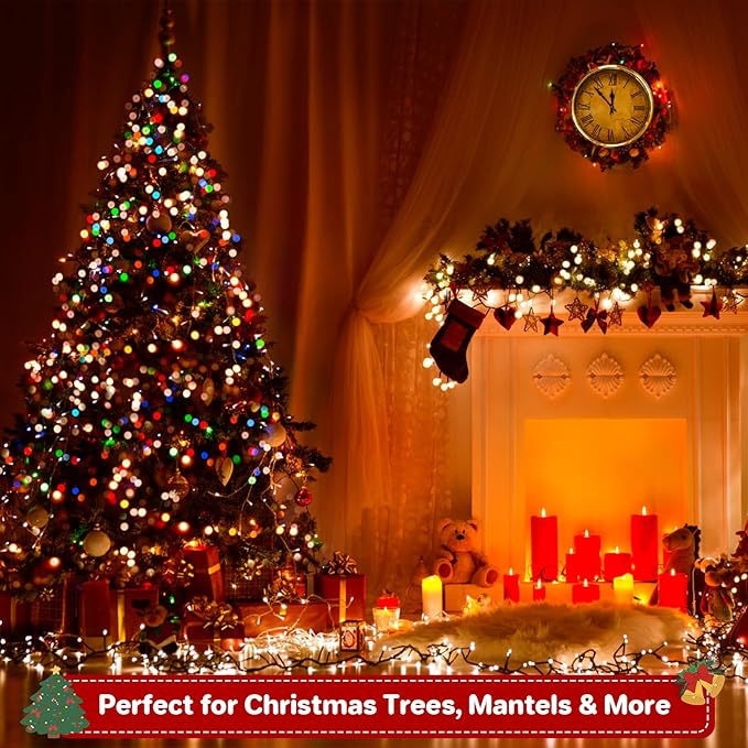 66ft 200 LED Christmas Lights - Outdoor & Indoor, Plug-in with Timer & Memory, 8 Modes Twinkle Xmas String Lights for Tree, Wreath & Party Decor, Multicolor