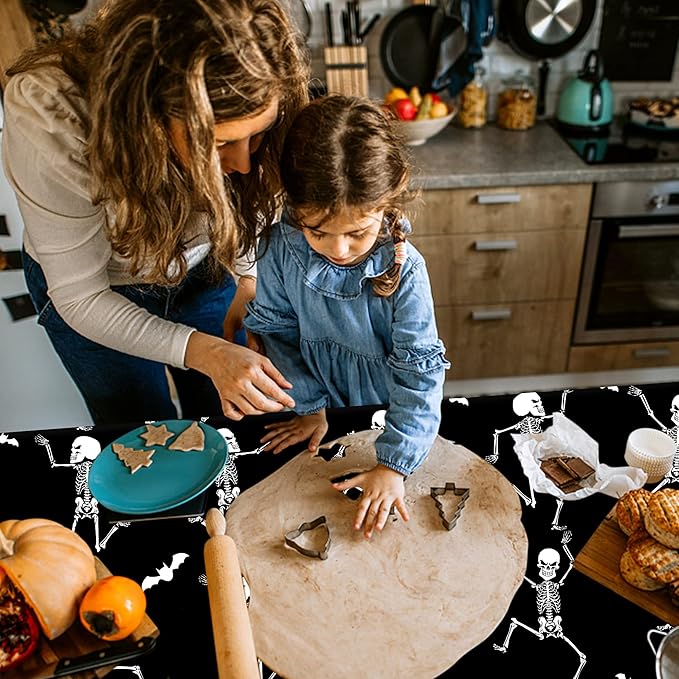 Iceyyyy 6 Packs Disposable Halloween Tablecloth - 54" x 108" Plastic Waterproof Halloween Tablecover, Rectangular Halloweens Skeleton Table Cover for Ghost Themed Party Home Decor