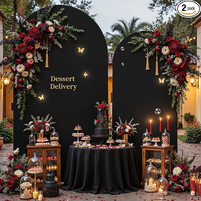 Black Arch Backdrop Covers - 7.2FT, 6FT Spandex Fitted Wedding Arch Stand Covers Double-Sided Arch Covers Stretchy Backdrop for Christmas Party, Wedding, Birthday, Baby Shower Decorations