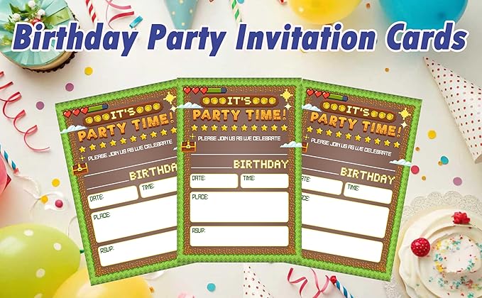 CLIRBE Games Birthday Party Invitations, Funny Birthday Invitations For Brother Bro Teen Boys Girls, 20 Invites Cards With 20 Envelopes, Party Supplies Favors -H10