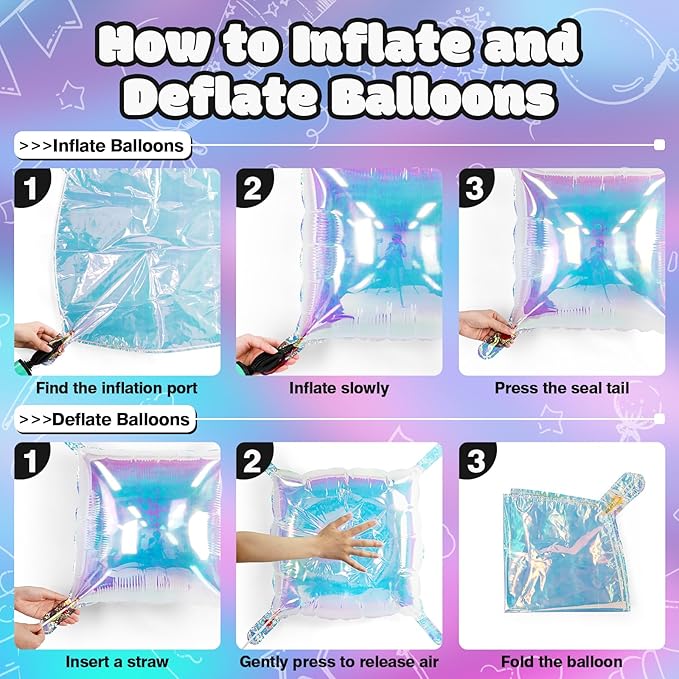 NISOCY 48PCS Iridescent Square Foil Balloons Wall Backdrop Holographic Balloons Tunnel Garland Arch Kit for Birthday Wedding Graduation Bridal Baby Shower New Year Rainbow Party Decorations