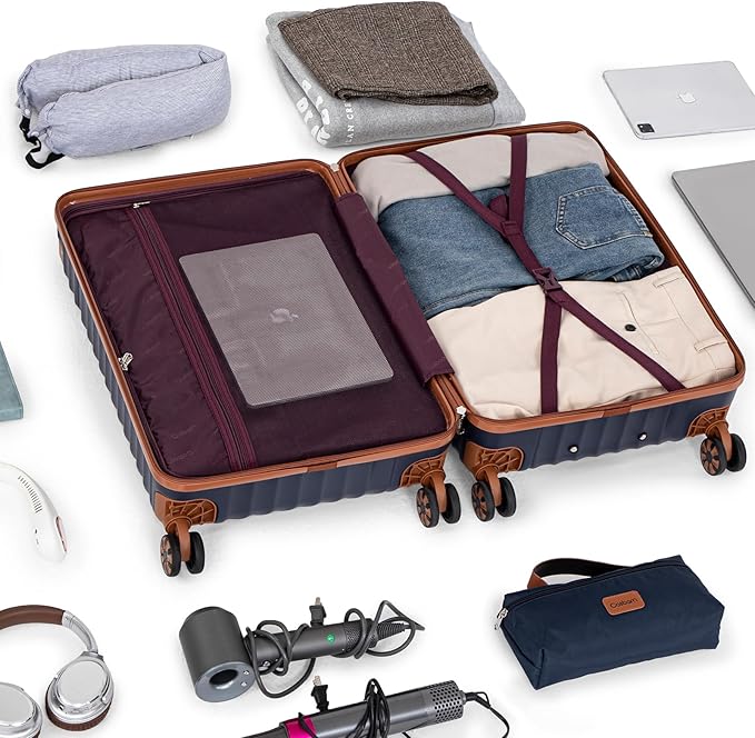 Cosbarn Luggage Sets 5 Piece with TSA Lock Spinner Wheels, Unisex Hard Case ABS Suitcase Set, Hardshell Lightweight Waterproof Travel Hardside Suitcases with Wheels for Women Men, Sky Blue