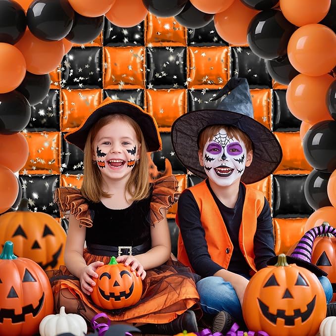 50 PCS Black and Orange Square Foil Balloons Wall Backdrop 19 inch Reusable Mylar Balloons Tunnel Garland Arch Kit for Halloween Party Basketball Retirement Birthday Graduation Decoration