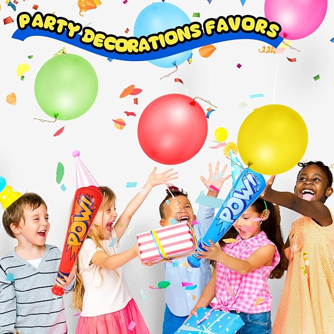 Seematn 32 Pcs Pow Inflatable Baseball Bats and Punch Balloons 18 Inch Inflatable Bat Toy Carnival Prizes Goodie Bag Stuffers for Boys Birthday Games Party Favors