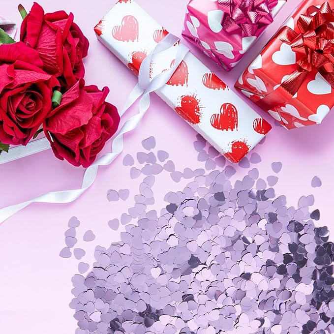1500pcs/50g Valentines Day Hearts Confetti Decorations, Purple Metallic Foil Heart Table Confetti Glitter Heart Sequins for Valentine's Day Wedding Birthday Party Home Decoration