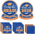 Orange and Blue Graduation Decorations, 200pcs Orange Graduation Plates and Napkins Class of 2026 Plates for Graduation Party Supplies,Serve 50