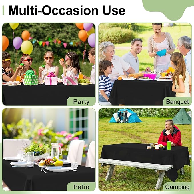 misaya 6 Packs Disposable Plastic Table Cloth, 54 x 72 Inch Waterproof Rectangle Tablecloth, Leakproof & Sturdy Decorative Table Covers for Easter, Picnic, Party and Outdoor, Black