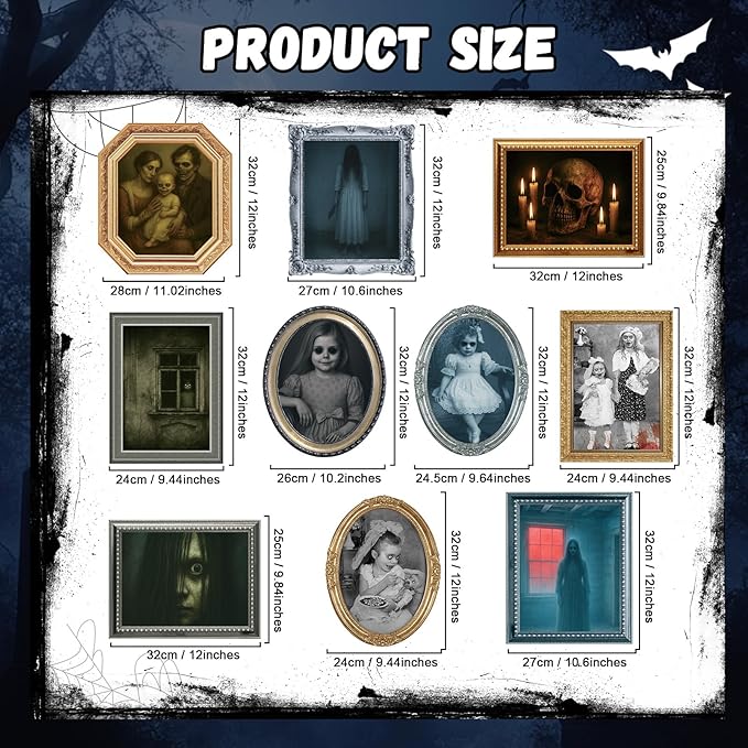Halloween Decorations Indoor Scary Wall Decor, 10Piece Poster Creepy Frames Portraits Pictures, Gothic Decor Horror Castle Haunted House Mansion Decor Decoration Party Supplies